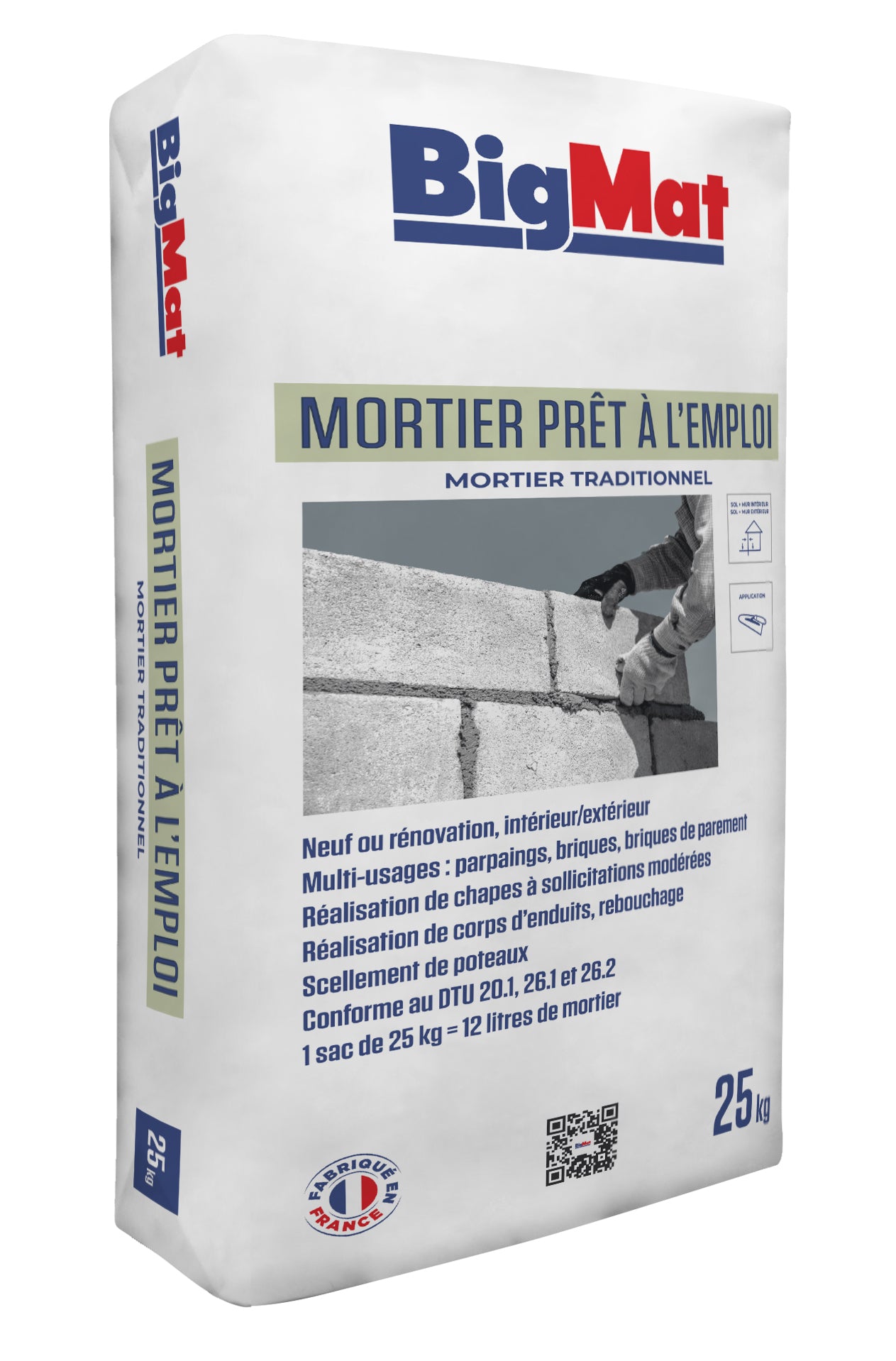 Sac BigMat mortier prêt à l’emploi 25 kg — photo fournisseur BigMat France