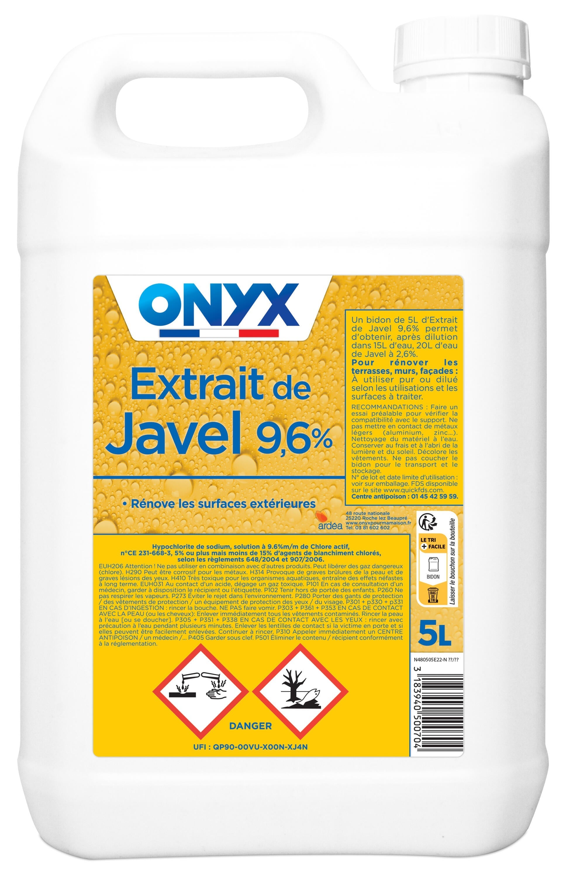 Extrait de javel ONYX 9,6 % chlore actif 5 L - référence 515793