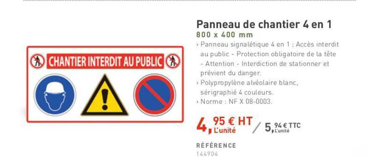 Panneau de chantier 4 en 1 800 x 400 mm